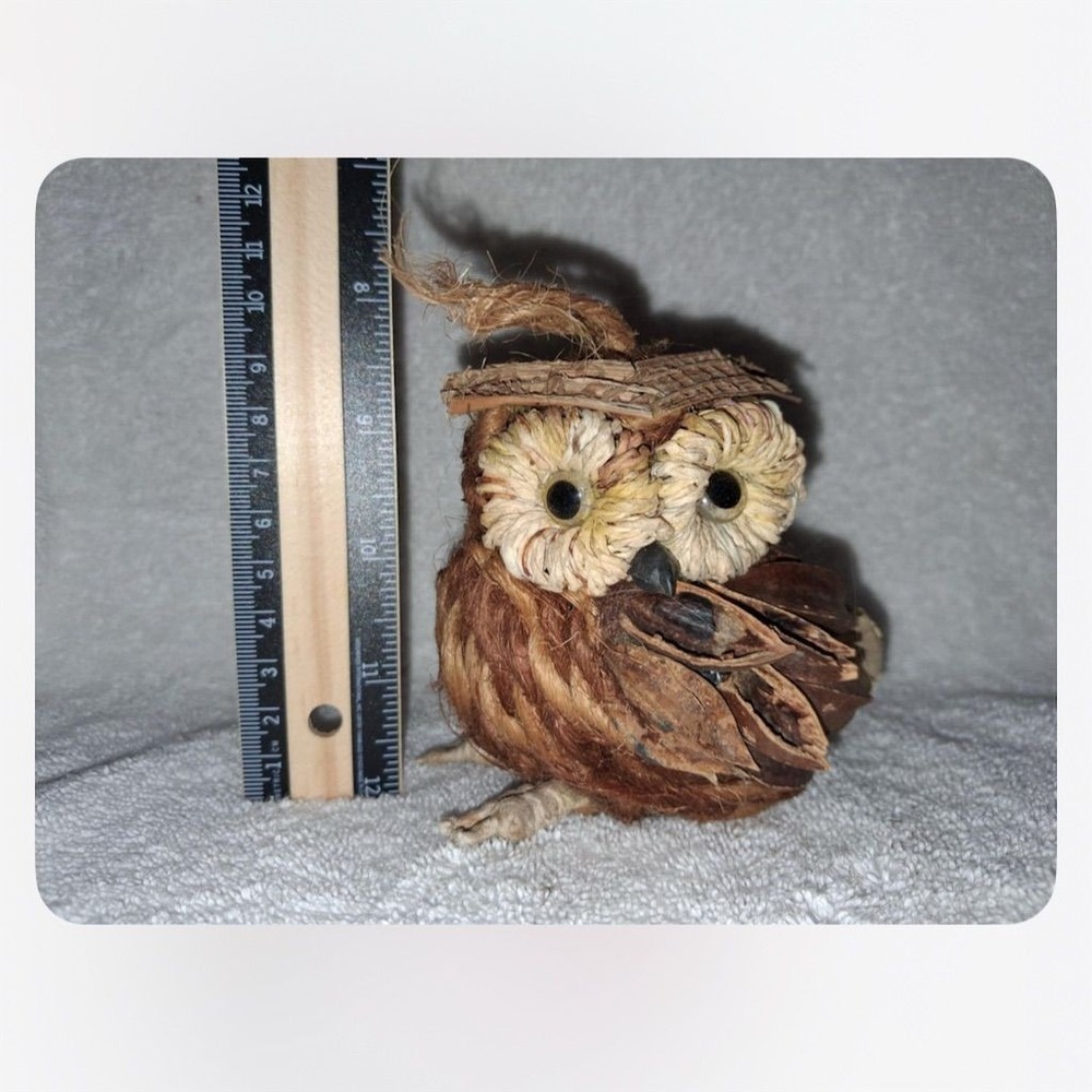 Vintage Handmade Folk‎ Art Owl Figurine Rustic Brown Natural Materials